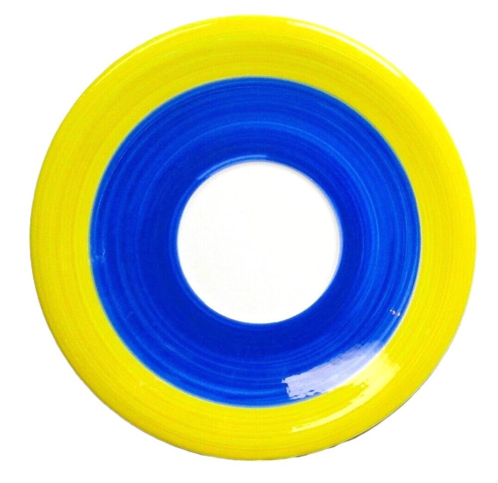 Tre Ci Italian Hand‑Painted Saucer Blue & Yellow Circles Vintage 1980s Ceramic